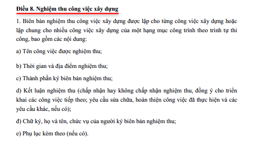 Điều 8 Thông tư 26/2016/TT-BXD quy định về quản lý chất lượng và bảo trì công trình xây dựng do Bộ trưởng Bộ Xây dựng