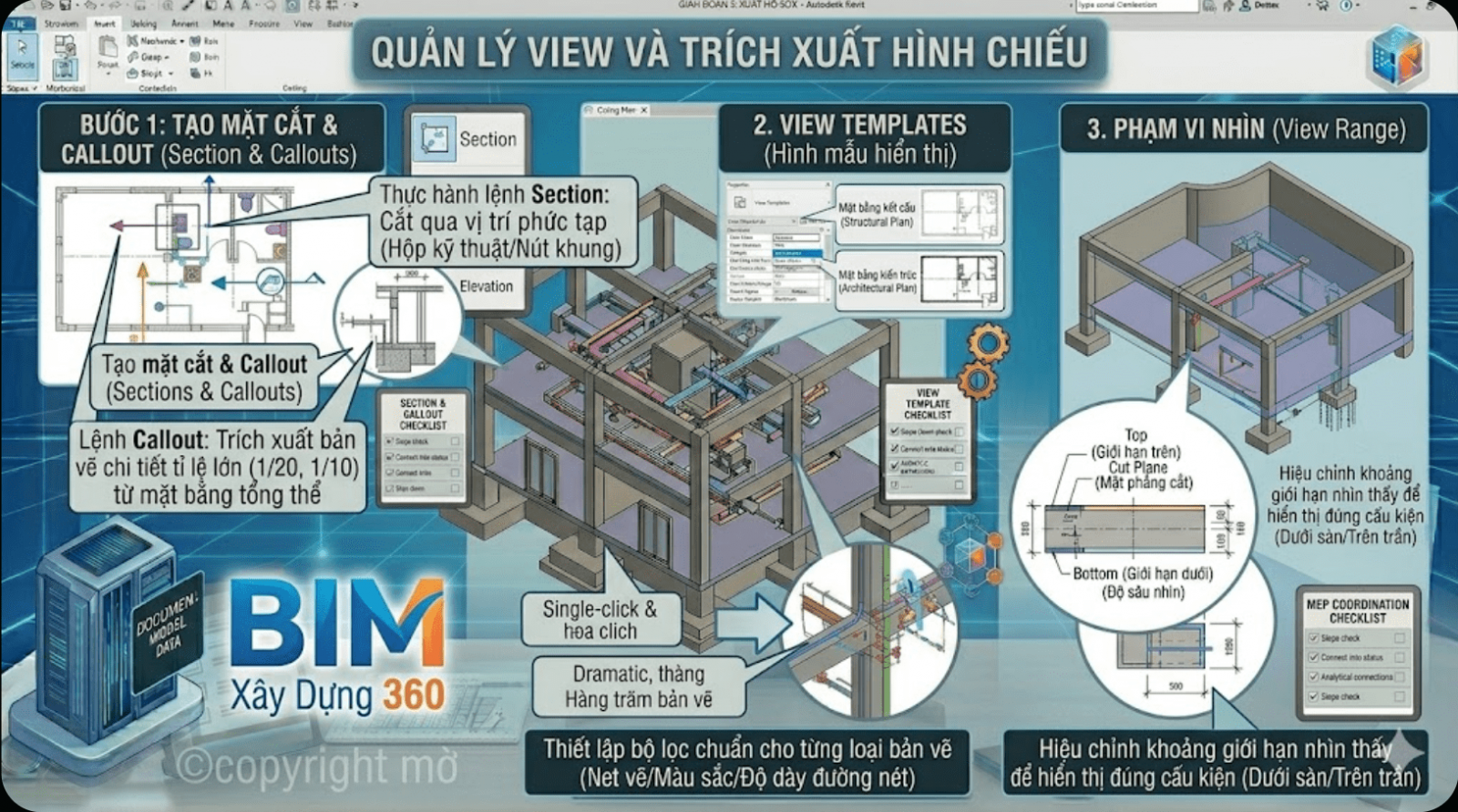 Học BIM xuất báo cáo - Quản lý View và Trích xuất hình chiếu