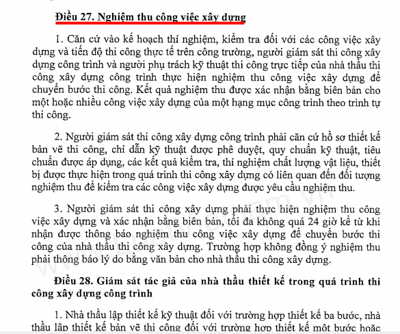 Nghị định 46/2015/NĐ-CP quy định về công tác nghiệm thu công việc xây dựng