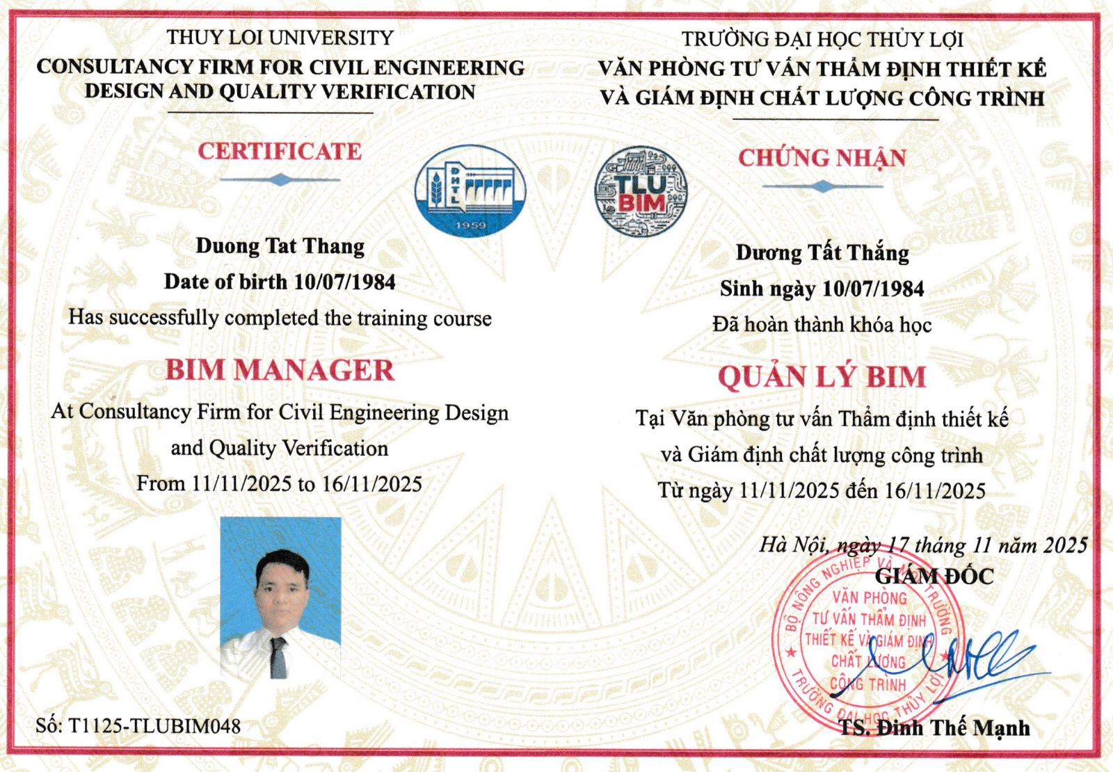Giấy chứng chỉ Quản lý BIM quản lý