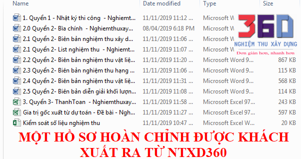Sản phẩm hoàn chỉnh xuất ra từ phần mềm nghiệm thu xây dựng 360