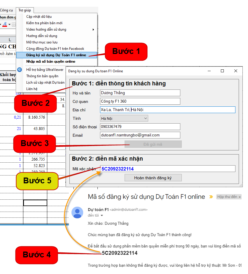 Hướng dẫn đăng ký phần mềm dự toán F1 miễn phí