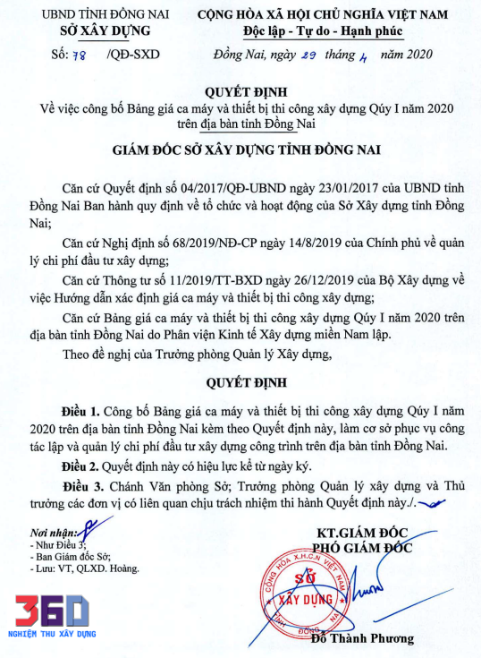 Quyet dinh 78 may va thiet bi thi cong Dong Nai 2020