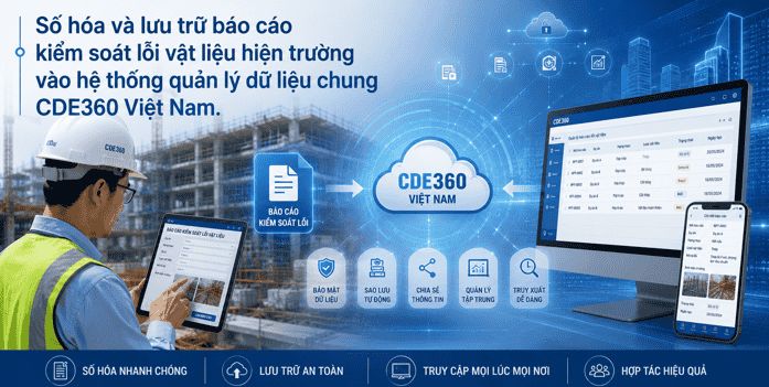Số hóa và lưu trữ báo cáo kiểm soát lỗi vật liệu hiện trường vào hệ thống quản lý dữ liệu chung CDE360 Việt Nam.