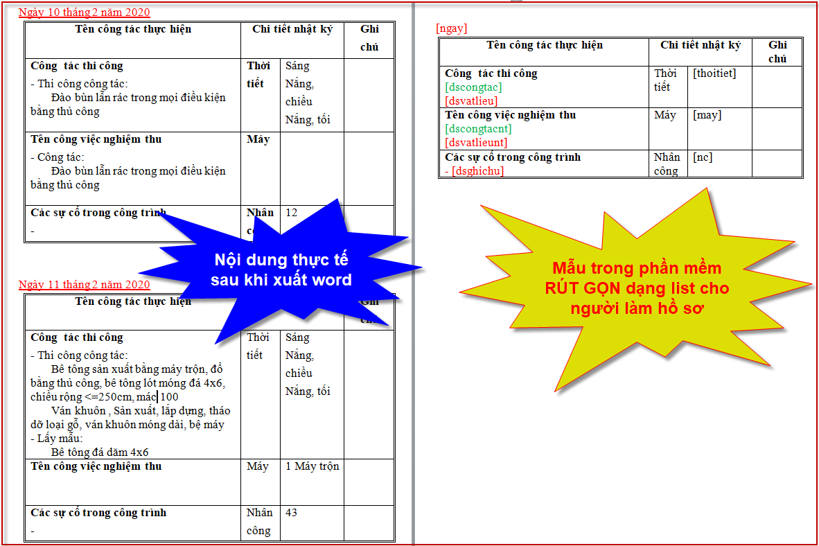 Cách làm list nhật ký nghiệm thu xây dựng để khớp số liệu nghiệm thu