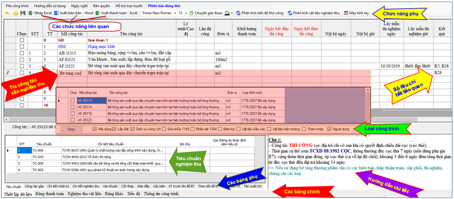 Giới thiệu tổng quan giao diện và kết quả xuất ra của phần mềm nghiệm thu xây dựng 360