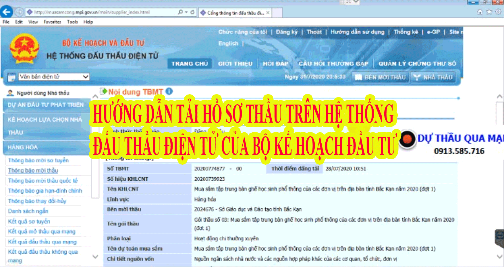HƯỚNG DẪN TẢI HỒ SƠ THẦU TRÊN HỆ THỐNG ĐẤU THẦU ĐIỆN TỬ CỦA BỘ KẾ HOẠCH ĐẦU TƯ VỀ MÁY (Hoàng Tuấn)
