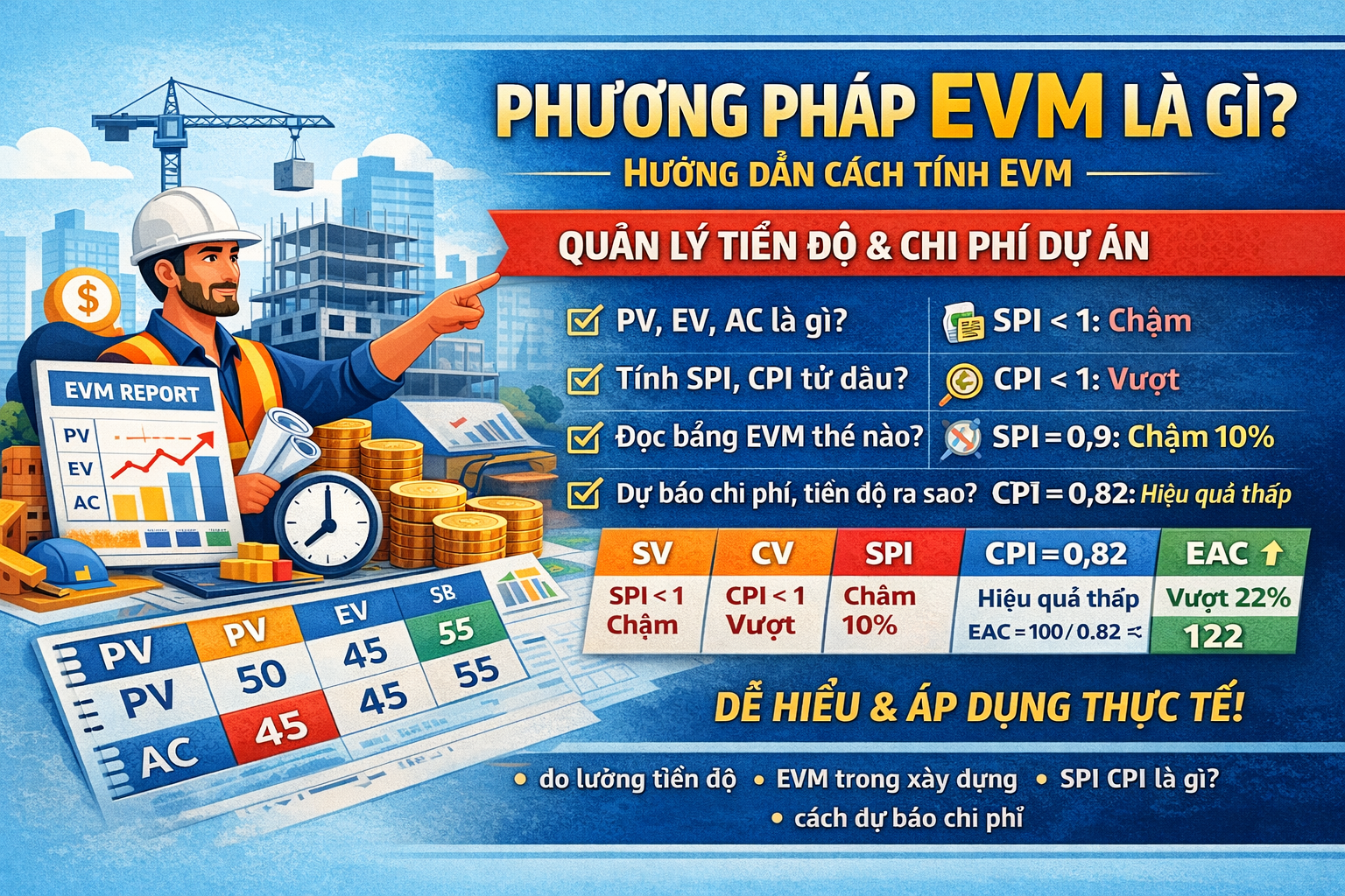 Hướng dẫn tính EVM trong dự án xây dựng bằng Excel dễ hiểu nhất
