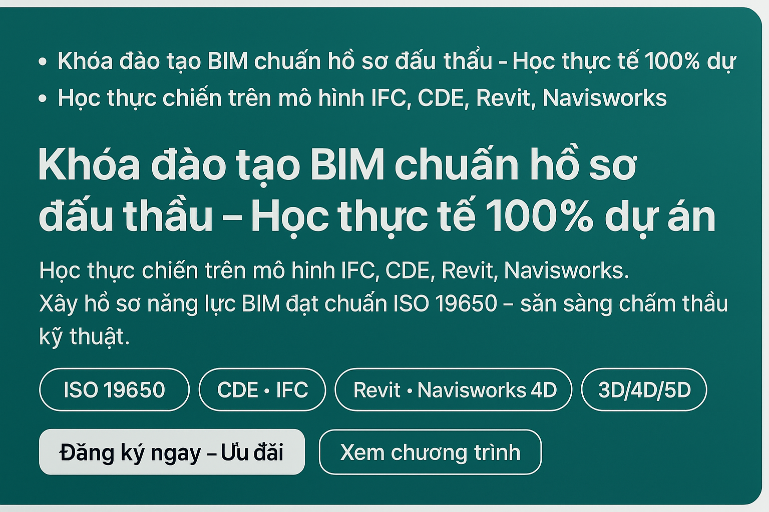 Khóa đào tạo BIM chuẩn hồ sơ đấu thầu – Học thực tế 100% dự án