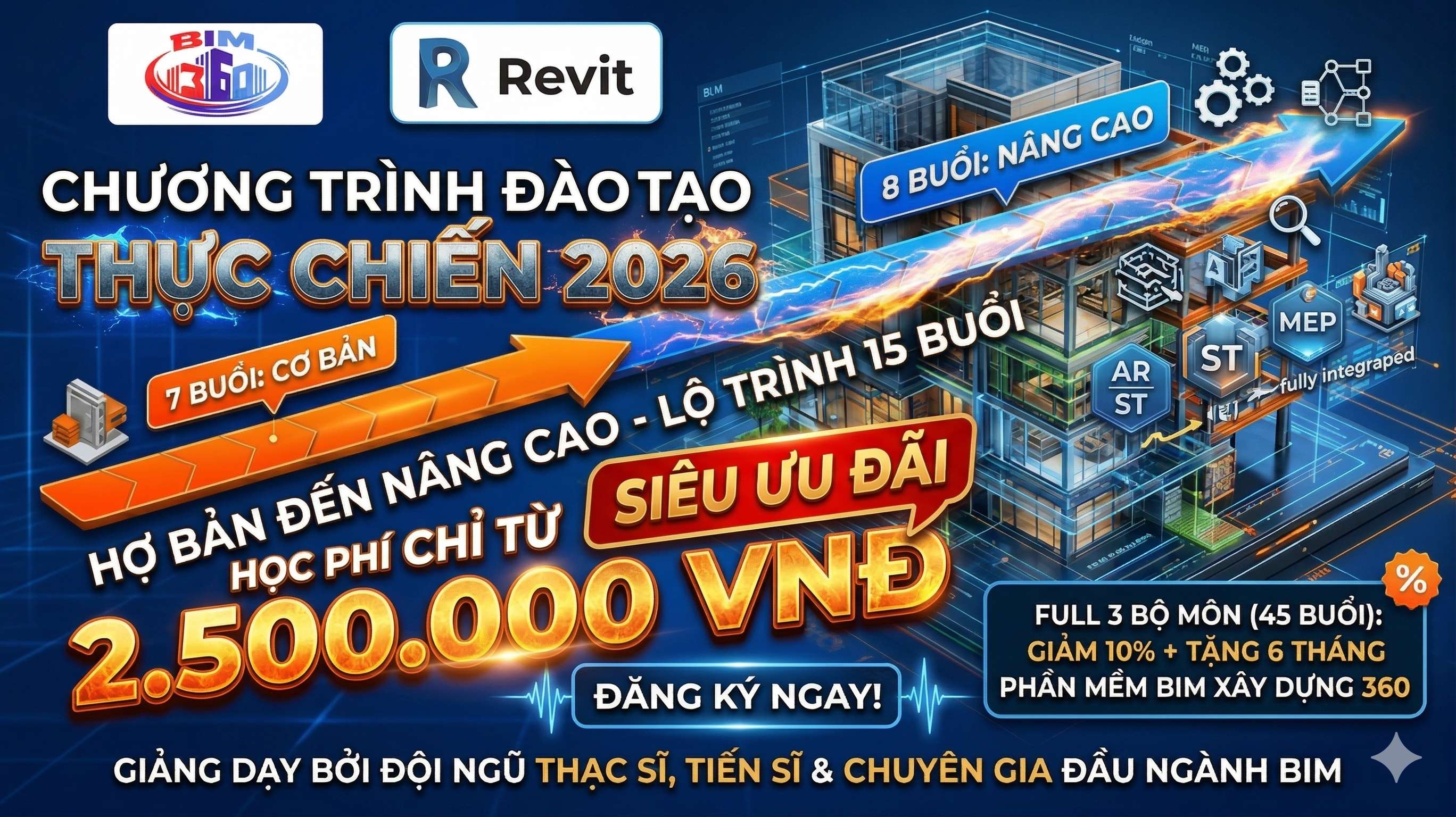 Khóa học BIM Revit thực chiến từ cơ bản đến nâng cao cho Kiến trúc, Kết cấu, MEP uy tín