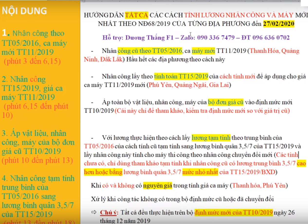Hướng dẫn lập dự toán theo TT09 tất cả các tỉnh của Nghị định 68/2019/BXD và các thông tư liên quan