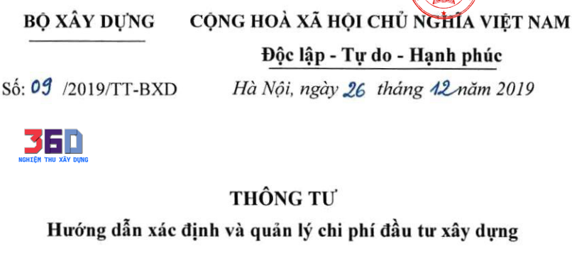 Thông tư số 09/2019/TT-BXD của Bộ Xây dựng